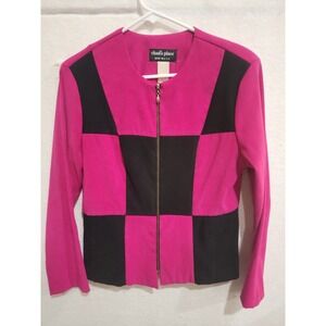 Vintage Chad's Place Color Block Checkerboard Zip Jacket Pink Black Sz 10 USA